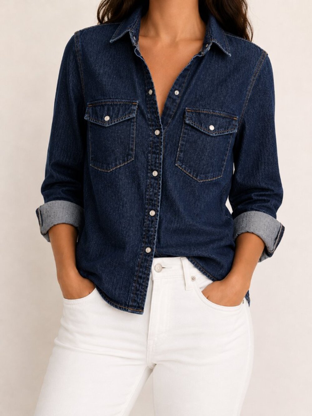 H&M dark wash denim button-up